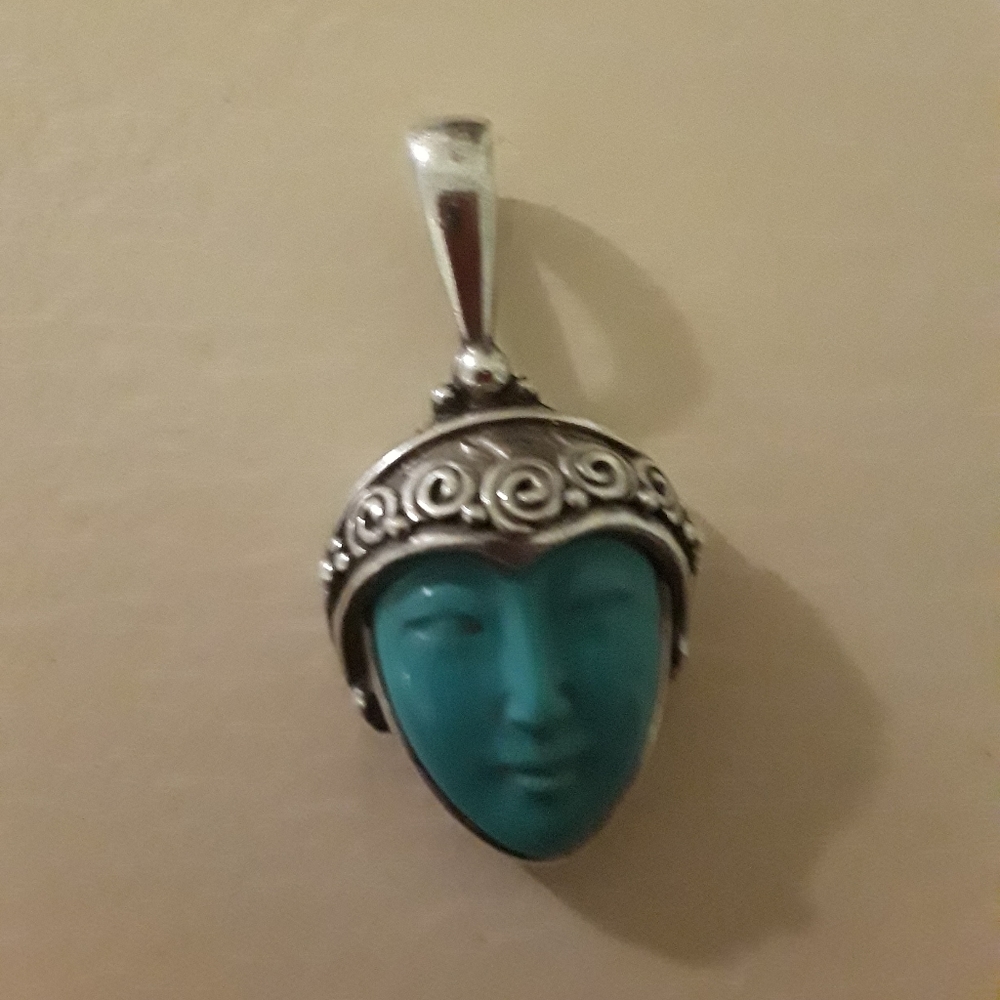 Sanjen Sterling Silver turquoise Buddah Cameo Pendant